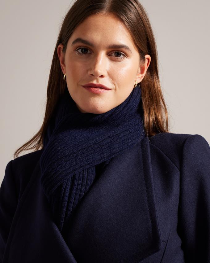 écharpe Ted Baker Wool And Cashmere Ribbed Bleu Foncé Femme | BOE-47649468